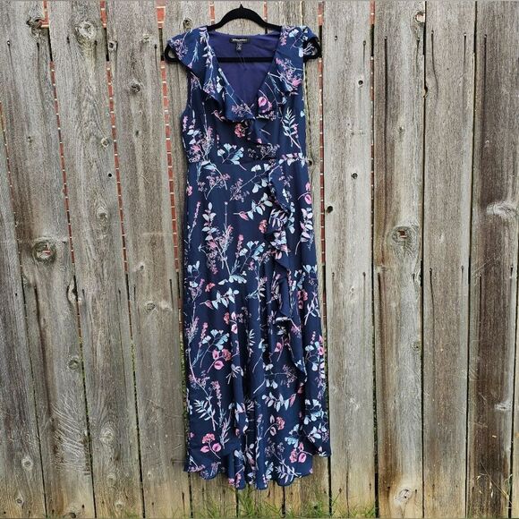 Banana Republic Navy Floral Hi-Low Maxi Dress 6 - Picture 2 of 9